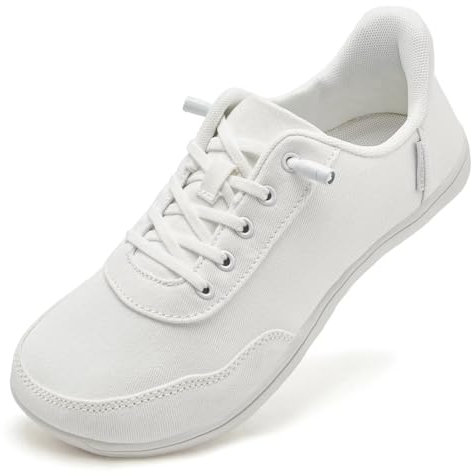 HOBIBEAR Women Barefoot Shoes Hands Free Mens Minimalist Sneakers Wide Toe Box Slip On Canvas Zero Drop Breathable Lightweight Walking Comfortable Casual Fashion All White 6.5 Wide