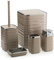 HowHomely Set Klobürste Schwarz Badezimmer Mülleimer Seifenspender Seifenschale beige Silber | Badmülleimer und Toilet Brush und Zahnputzbecher Seifenablage beige mit silberenen Akzenten