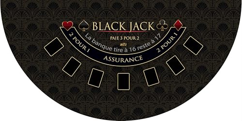 MTJ® Tapis de Casino Black Jack 140 x 70 cm - Jersey néoprène - Fabriqué en France (VIP Noir)