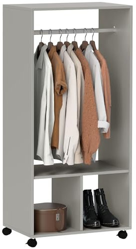 HOMCOM Open Wardrobe for Bedroom, Small Wardrobe on Wheels with Clothes Rail, Storage Shelves, Mobile Garment Rack for Clothes Storage, Cloakroom, Hallway, Grey