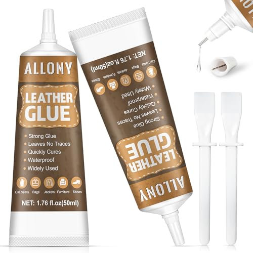 Allony Colle Cuir, Reparation cuir, Colle Cuirs Maroquinerie pour Reparation Cuir Canapé, reparations Cuirs Voiture, Convient aux Sièges D'auto, Chaussures, cuirs PU, Veste, Portefeuille, 50ml*2