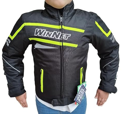 WinNet Giacca Giubbotto moto bimbo bambino ragazzo 6 8 10 12 14 anni cordura anti acqua pioggia impermeabile protezioni omologate CE gomiti spalle schiena (IT, Età, 12 anni, Regular, Fluo)