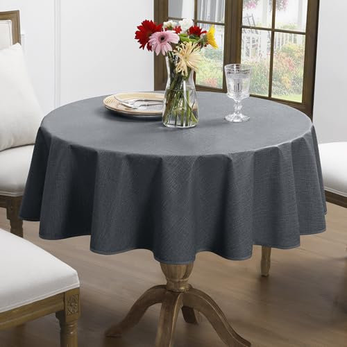 Romanstile kleine runde Wachstuchtischdecke 80 cm mit Saum Leinenoptik Anthrazit Outdoor Tischdecke wetterfest wasserdicht Gartentischdecke Table Cloth für Draußen,Sommer,Balkon,Couchtisch,Garten