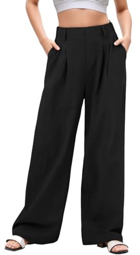 Neteson Stoffhose Damen Sommer Elegant Weite Hosen Hohe Taille Business Hose Weites Bein Palazzo Hose mit Taschen Lässig Anzughose Locker Arbeitshose Büro Freizeithose