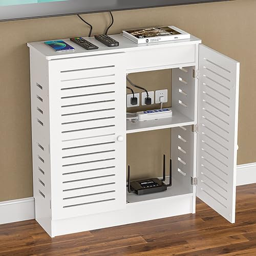 VOLDAX Floor Standing Router Storage Box Modem WiFi Router Storage Cabinet, Power Strip and Cable Management Hider Organizer Router Cabinet(White,50 * 70 * 30cm/19.7 * 27.6 * 11.8in)