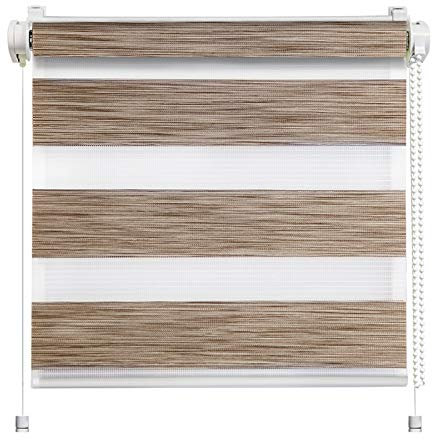 TODAMI Duo-Rollo Doppelrollo Zebrarollo zum Klemmen oder Bohren mit Seitenführung [BxH: 65 x 150cm Stoffbreite: 61cm] Farbe: Wood