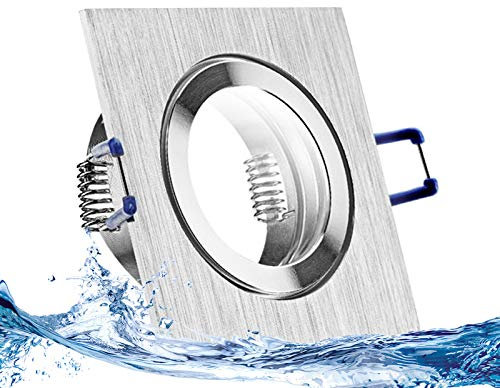trendlights24 Mare IP44 Bad Einbaustrahler Aluminim gebürstet eckig 230V LED 1er Set 3,0W 240lm GU10 Warmweiß Deckenspots für Badezimmer, Feuchtraum
