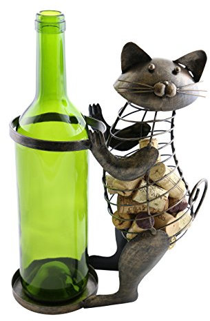 Kitty Cat Metal Wine Bottle Holder and Cork Holder