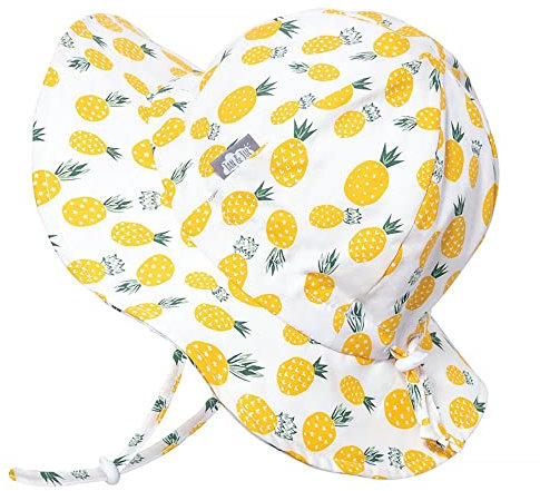 Jan & Jul Verstellbarer Floppy Kleinkind Sonnenhut für Mädchen, Sonnenschutz (L: 2-5 Jahre, Gelbe Ananas)