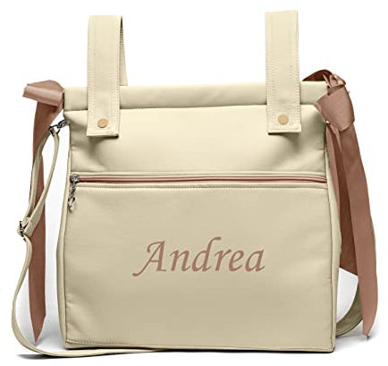 Sac à pain et à langer en simili cuir personnalisé avec le nom - Sac à pain pour poussette - Sac talega pour landau - Sable - Nenel