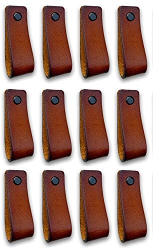 Brute Strength - Ledergriffe für Möbel - Cognac - 12 Stück - 16,5 x 2,5 cm - Schrankgriff, Türgriff für Küche, Bad, Schränke, Kommode, Holz