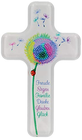 Butzon & Bercker Kinderkreuz 18 cm - Acrylglas Wandkreuz zur Taufe | Modernes Taufgeschenk zur Geburt oder Kommunion - Bruchfestes Design für das Kinderzimmer mit Pusteblume und Marienkäfer