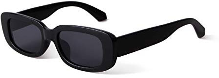 YOJUED Vintage rechteckige Sonnenbrille für Damen und Herren, modische Retro-Brille mit quadratischem Rahmen, Brille mit UV400-Schutz, Schwarz