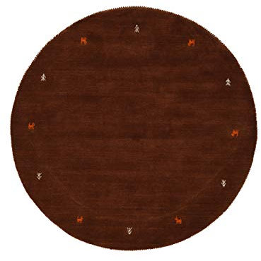 carpetfine Wollteppich Gabbeh Uni Rund Braun Ø 80 | Moderner Teppich für Wohn- und Schlafzimmer