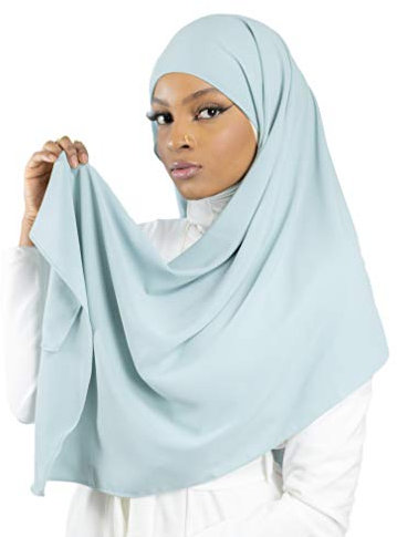 HE700 Damen-Hijab zum Hineinschlüpfen mit Knotenmütze, luxuriöser Medinenseide, Lindgrün, One size