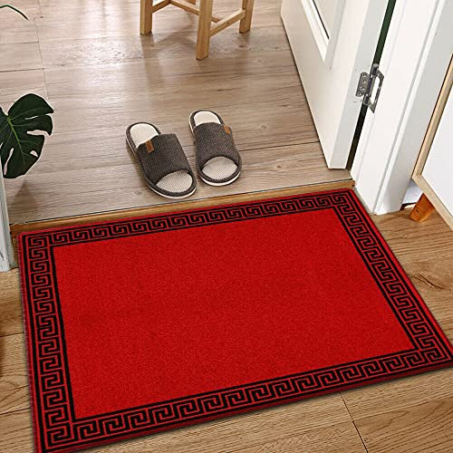 PHP Non Slip Door Mat Super Absorbent Heavy Duty | 40 x 60 cm Machine Washable Doormats for Kitchen and Office Indoor Outdoor Anti Slip Floor Mat - Greeky Rug-Red & Black, 40x60cm - Small Doormat