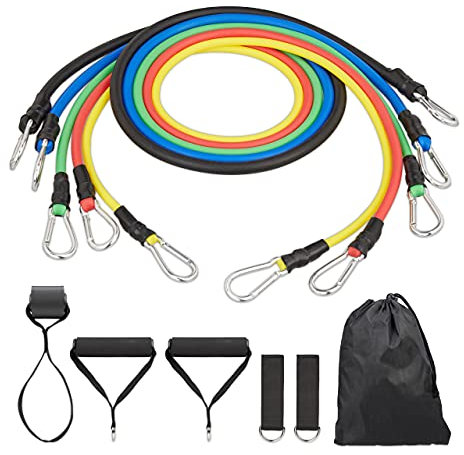 Relaxdays Bande élastique Fitness, x5, poignées, Boucles & Ancre de Porte, résistance, entraînement Musculation, coloré