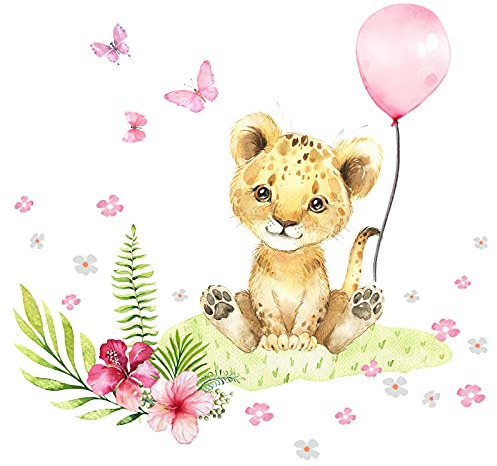Little Deco Wandtattoo Wandsticker Kinderzimmer Mädchen Baby Löwe Safari Wandaufkleber Tiere Spielzimmer Wanddeko Ballon Babyzimmer Wandbild Kinder DL693-1