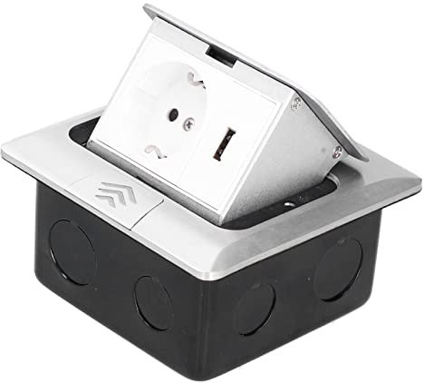 Boîte de Prise Électrique de Sol Étanche Up Multiprise Prise de Courant en Alliage d'Aluminium avec USB Chargeurs Pprise Encastrée pour Sol 250V 16A(Bounce slowly)