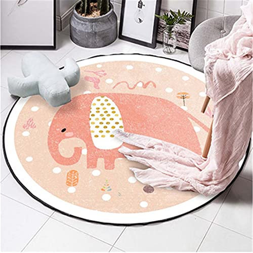 SWECOMZE Kinderteppich Rund Teppich Kinderzimmer Verdicken Kaschmirimitat Weich Karikatur Babymatte rutschfest Groß Spielmatte (Rosa Elefant,60cm)