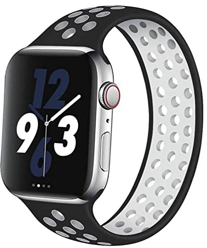 Silicone Solo Loop Strap Compatible with Apple Watch Straps 38mm 40mm 41mm 42mm 44mm 45mm, Breathable Elastic Sport Band for iWatch Series 8 7 6 5 4 3 2 SE, Black white 38/40/41MM-S