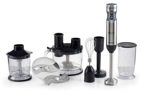 Ariete 898/1 4 Blades Multiprep 7in1, Frullatore a immersione, 7 funzioni, 1000W, 10 velocità + turbo, Capacità 2 L, Accessori inclusi, Silver
