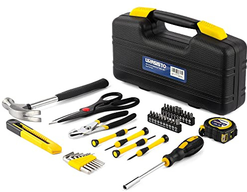 URASISTO Kit di 40 attrezzi per la casa con scatola facile da trasportare, piccolo set di attrezzi manuali di base, perfetto per edilizia fai da te, manutenzione della casa e lavorazione del legno