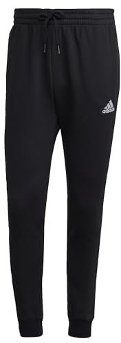 adidas Herren Essentials Fleece Regular Tapered Pants, Black / White, L
