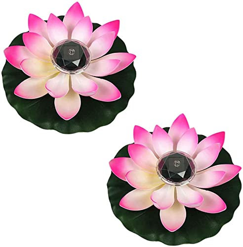 Youning LED Schwimmlicht Schwimmende Lotus Solar Laterne Teich Lotus Solarlampen für Außen Garten Pool Landschaft Wasserdichte LED Solarleuchte Solar Floating Lampe Outdoor Gartendeko (2PCS-Rosa)