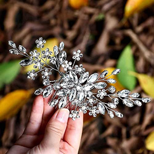 Xinyanmy Hochzeit Haarkamm mit Perlen und Kristallen Braut Haarschmuck Strass Kopfschmuck für Braut und Brautjungfern