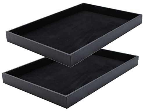 JETEHO Black Velvet Stackable Jewelry Tray Showcase Display Stackable Necklace Bracelet Ring Showcase Display Empty Plate (2 Pack)