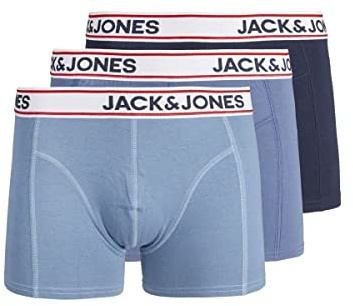 JACK & JONES Mens Jacjake Trunks 3 Pack Noos Boxer Shorts, Navy Blazer/Pack: Coronet Blue - Vintage Blue, XXL UK