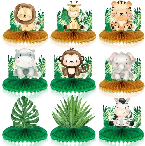 12 Pcs Dschungel Tiere Waben Centerpieces Tischaufsätze Safari Dschungel Thema Party Dekoration Kinder Baby Dusche Tiere Geburtstag Party Tischdekoration (Dschungel-Tier)