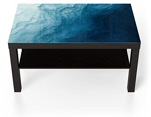 DEQORI Glastisch | schwarz groß 90x50 cm | Motiv Aufgewühlte Wellen | ausgefallener Beistelltisch aus Glas | Hochglanz Couchtisch fürs Wohnzimmer | moderner Couch Tisch mit Design