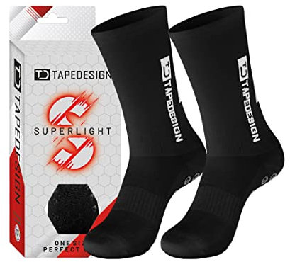 TAPEDESIGN - Superlight - 1 Paar Rutschfeste, ultraleichte Fußballsocken Schwarz mit gummierten Noppen (Unisex) - Sport-Socken mit Grip für Damen & Herren - Anti-Rutsch Fussball-Socken atmungsaktiv