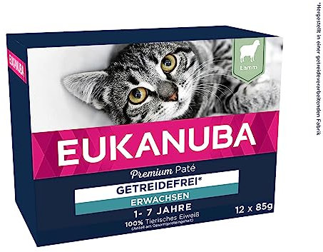 EUKANUBA Katzenfutter nass getreidefrei - Premium Nassfutter mit viel Lamm für ausgewachsene Katzen, 12 x 85 g