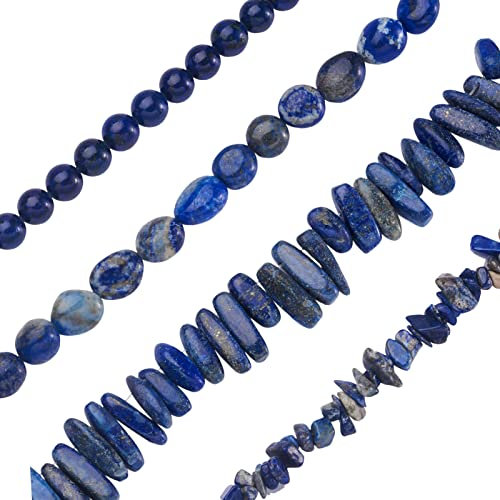 Beadthoven - 4 fili di pietre preziose naturali di lapislazzuli, pietre irregolari, rotonde, blu, per la creazione di collane, bracciali e gioielli, foro: 1 mm