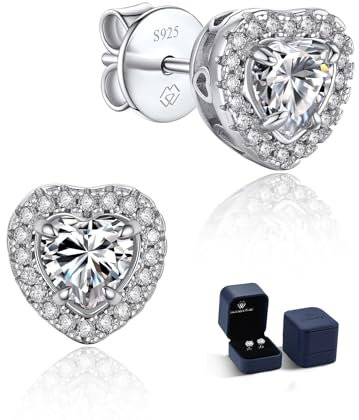 MomentWish Herz Ohrringe, 1 Karat Moissanite Diamant Ohrstecker 925 Silber Ohrringe Echt Silber Hypoallergen für Damen Frauen 5mm