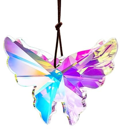 76mm Hanging Prism Suncatcher,Crystal Butterfly Rainbow Sun Catcher,Hanging Glass Butterfly Prism for Window Garden Home Christmas Decor