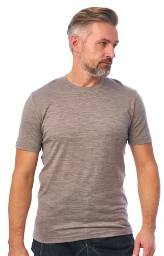 100% Merino T-Shirt Herren Kurzarm - Sport Shirt Merino Wolle Herren, Merino Unterwäsche Herren (Large, Grey Melange)