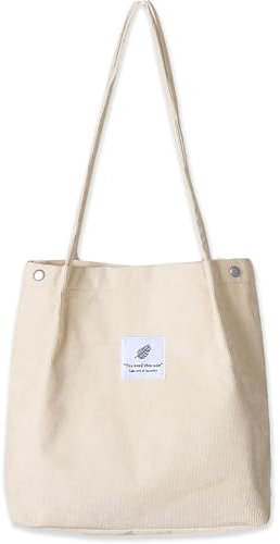 Bikasun Groß Umhängetasche Damen Cord Schultertasche Strandtasche Cord Tasche Crossbody Tasche Shopper Tote Bag Einkaufstasche Handtasche Shopper für Arbeit Einkaufen Schule, Beige 02