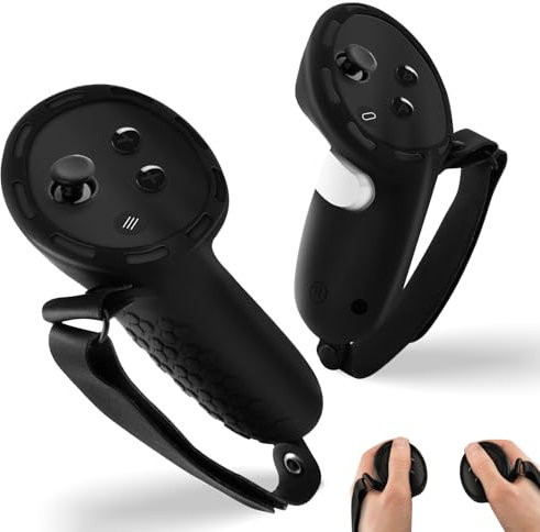 Controller Griffe für Meta Quest 3, Silikon Weich VR-Controller-Griffe Joystick-Abdeckung Schutzhülle mit Verstellbarer Handschlaufe rutschfest Kompatibel mit Oculus Quest 3 Zubehör, Schwarz