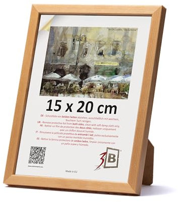 3-B Bilderrahmen LUND - Natur - 15x20 cm - Holzrahmen, Fotorahmen, Portraitrahmen mit Acrylglas