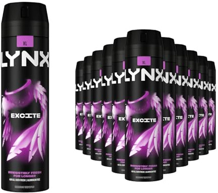 Lynx XL Excite Body Spray Deodorant for Men 200ml Pack of 12, 48H Odour Protection Bodyspray Aerosol, Long Lasting Masculine Fragrance, Lynx Deodorant Mens Daily Freshness