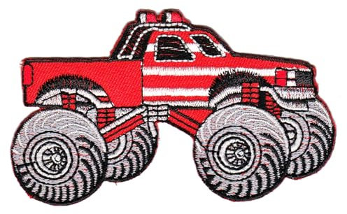 BP BRAUNERT PATCHES Monster Truck Red Truck Car Sew-On Iron-On Patch Iron-On Patch Appliqué Pick Up Patch Size 10 x 5.8 cm