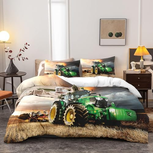 Yzehomijia Bettbezug Traktor, Bettwäsche-Set Traktor für Kinder, 1 Mikrofaser-Bettbezug + 2 Kissenbezüge 65x65 cm (T1, 140×200)