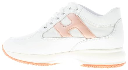 Hogan Donna Interactive Sneaker in Pelle e Tessuto Bianco con H perlata Rosa