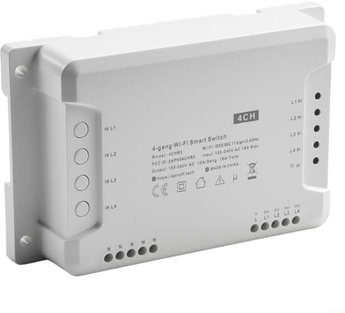 Jayruit Módulo de interruptor inteligente Wi-Fi de 4 vías, interruptor inteligente para 4 dispositivos, controles WiFi, control de voz (para Sonoff 4CH R3), 1218650012