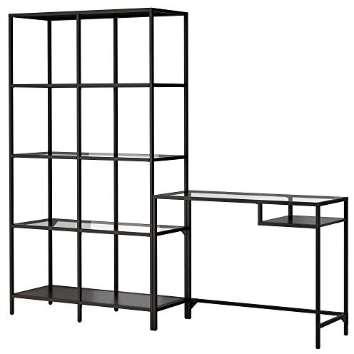 VITTSJÖ Regal mit Laptoptisch, 200x36x175cm, Schwarzbraun/Glas