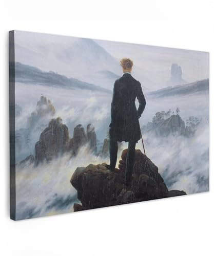 MuchoWow© Bild auf Leinwand Groß 120x80 cm XXL Schlafzimmer Bilder Wand Deko Wohnzimmer Modern Wanddeko Bilderwand Geschenk Alte Meister - Kunstdruck - Friedrich - Der Wanderer über dem Nebelmeer